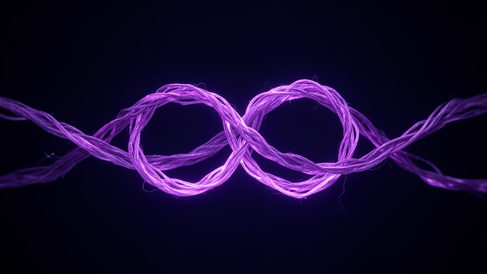 Two intertwining purple threads forming a knot