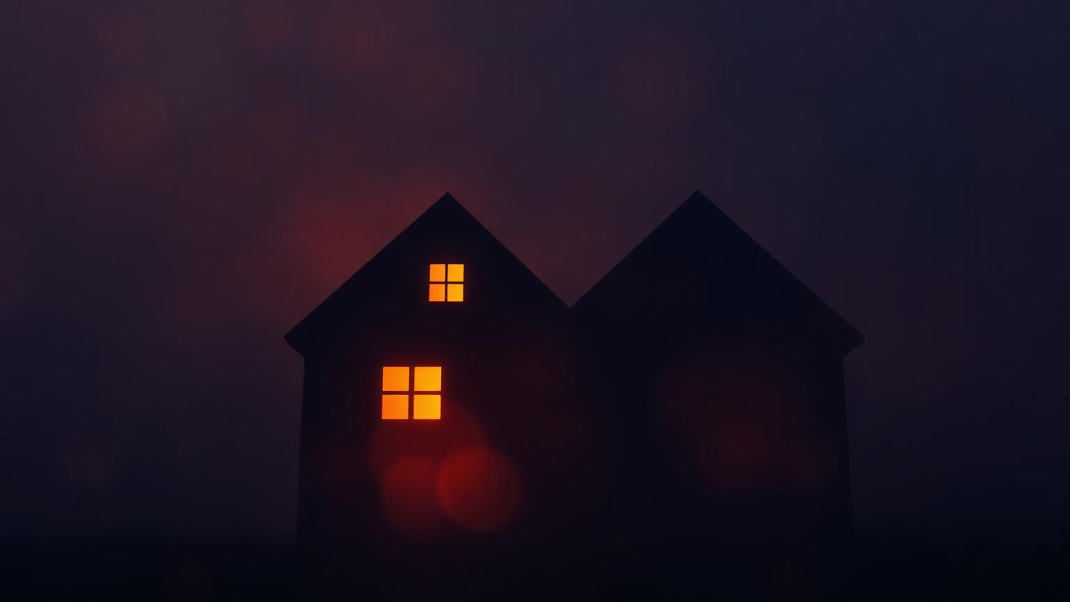Two glowing house silhouettes in fog representing the Gottman Sound Relationship House
